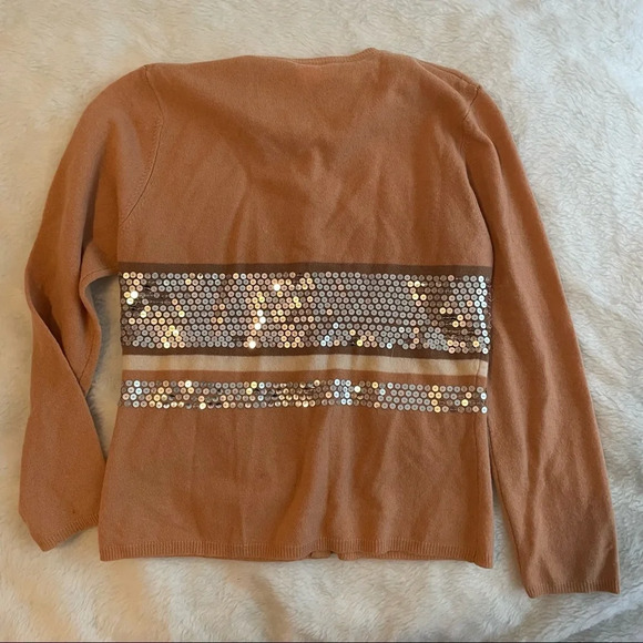 Vintage 80s/90s camel beige wool cardigan with sequins and stripe - Picture 4 of 4
